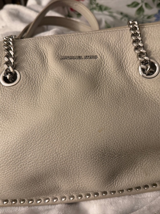 Michael Kors Handbags - Michael Kors Cream Leather Tote with Silver Chain Handles